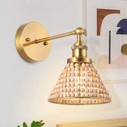 1-Light Modern Golden Wall Scone Light with Wooden Beads