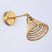 1-Light Modern Golden Wall Scone Light with Wooden Beads