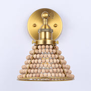 1-Light Modern Golden Wall Scone Light with Wooden Beads