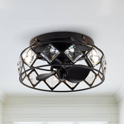 13" Srinager Modern DC Motor Flush Mount Reversible Crystal Ceiling Fan with Lighting and Remote Control