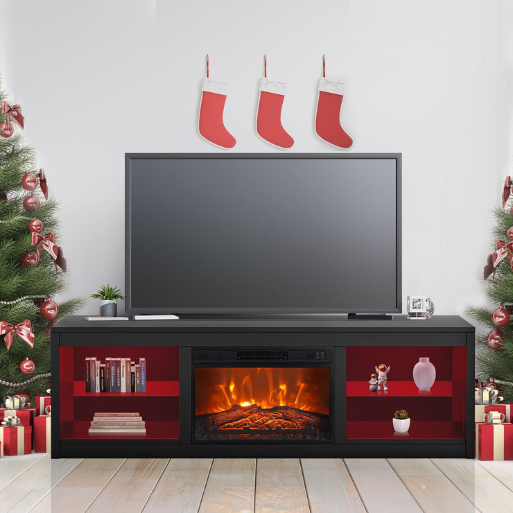 Modern 66" LED TV Stand with 23" Electric Fireplace for Living Room