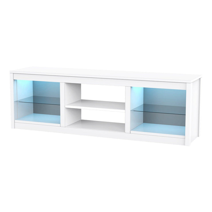 66" Modern LED TV Stand Entertainment Center with Glass Shelves for Living Room