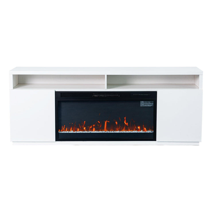 Modern 68" LED TV Stand with 36" Insert Opening Electric Fireplace for Living Room in Black or White