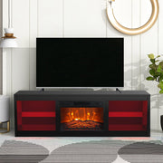Modern 66" LED TV Stand with 23" Electric Fireplace for Living Room