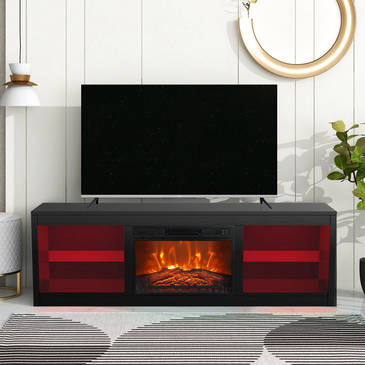Modern 66" LED TV Stand with 23" Electric Fireplace for Living Room