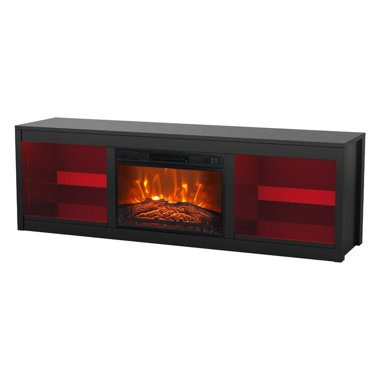 Modern 66" LED TV Stand with 23" Electric Fireplace for Living Room
