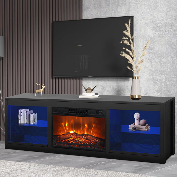 Modern 66" LED TV Stand with 23" Electric Fireplace for Living Room