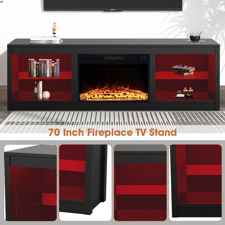Modern 66" LED TV Stand with 23" Electric Fireplace for Living Room