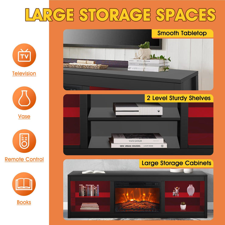 Modern 66" LED TV Stand with 23" Electric Fireplace for Living Room