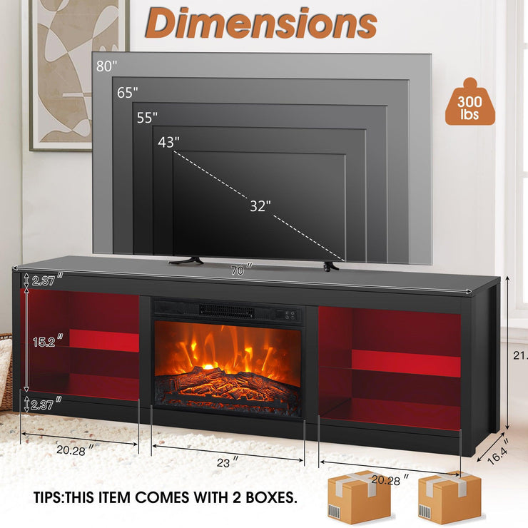 Modern 66" LED TV Stand with 23" Electric Fireplace for Living Room