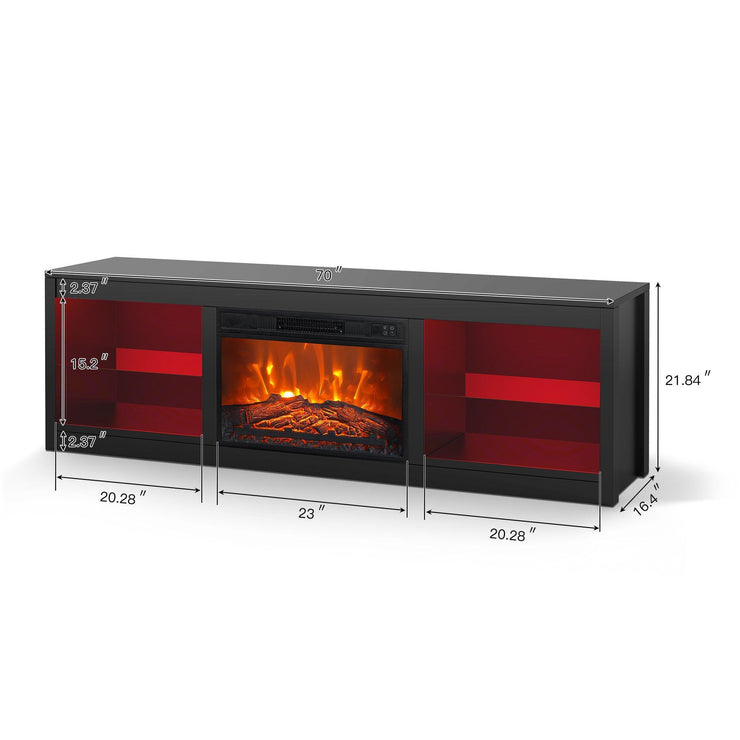 Modern 66" LED TV Stand with 23" Electric Fireplace for Living Room