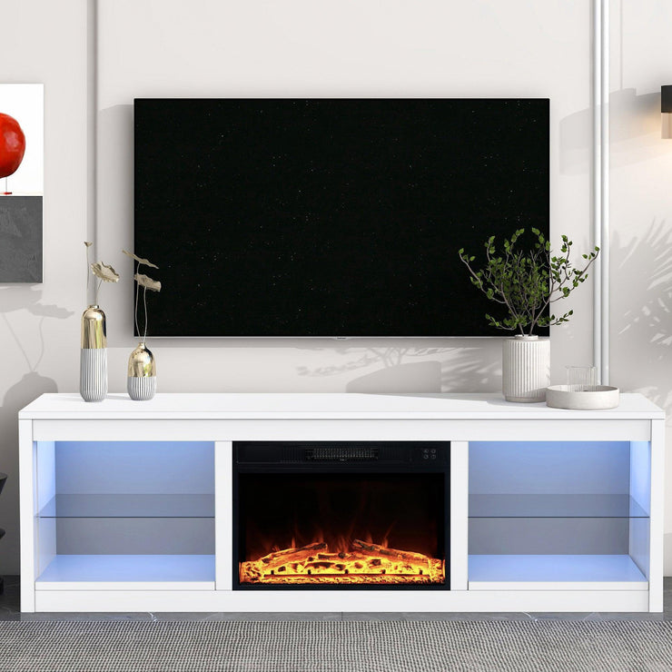 Modern 66" LED TV Stand with 23" Electric Fireplace for Living Room