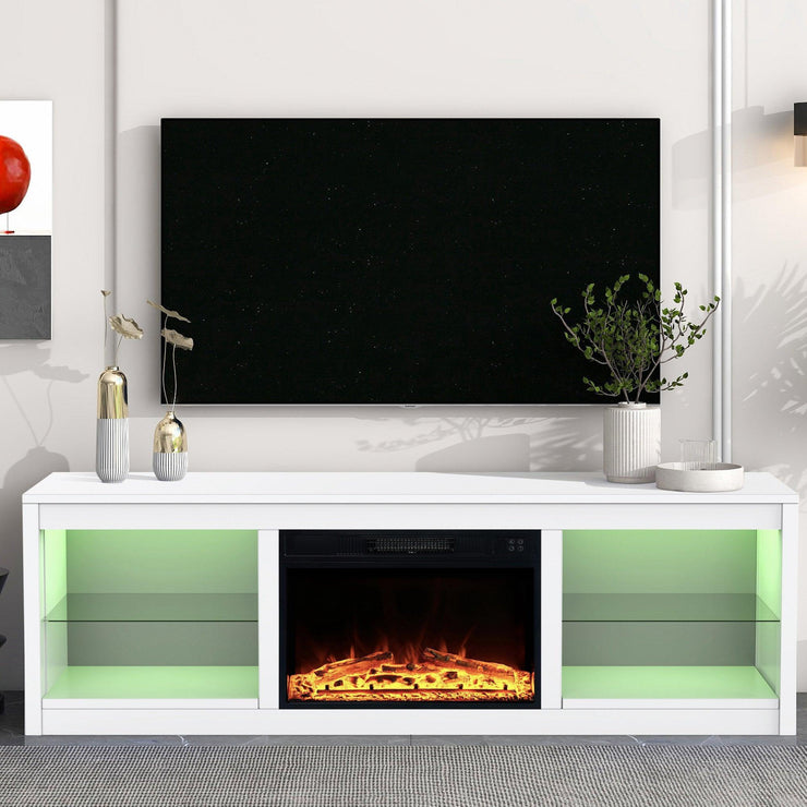 Modern 66" LED TV Stand with 23" Electric Fireplace for Living Room