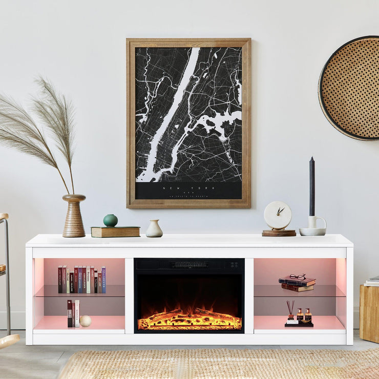 Modern 66" LED TV Stand with 23" Electric Fireplace for Living Room
