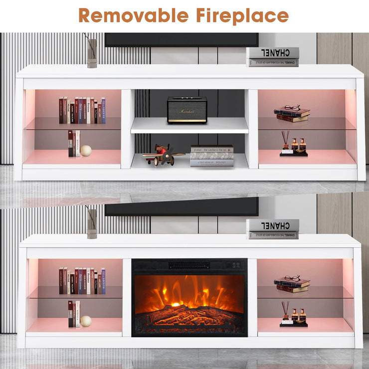 Modern 66" LED TV Stand with 23" Electric Fireplace for Living Room