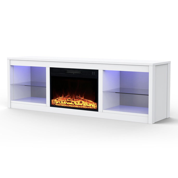 Modern 66" LED TV Stand with 23" Electric Fireplace for Living Room