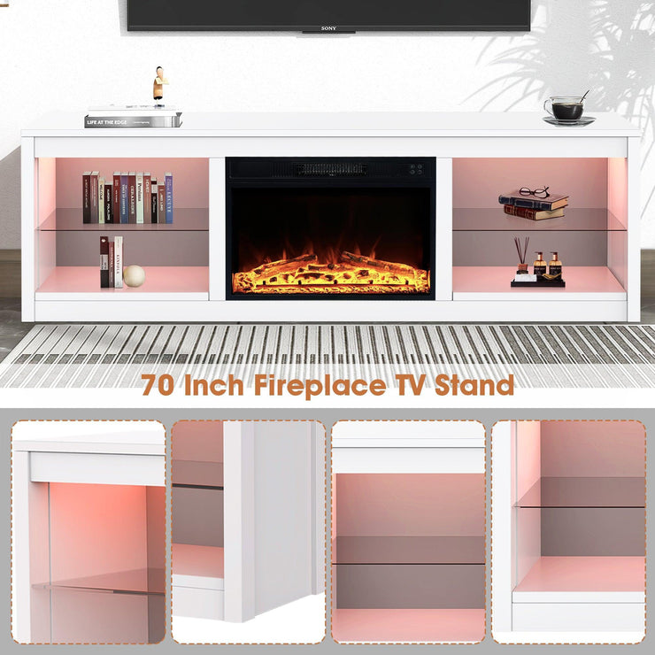 Modern 66" LED TV Stand with 23" Electric Fireplace for Living Room