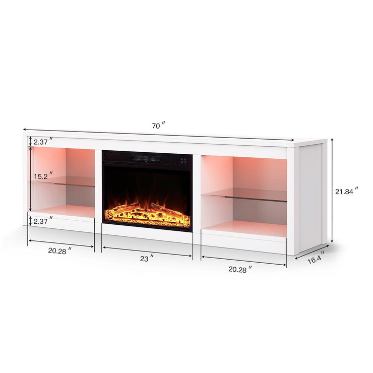 Modern 66" LED TV Stand with 23" Electric Fireplace for Living Room