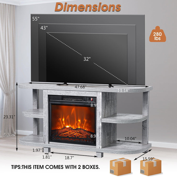 Decorative Modern 48" TV Stand with 18" Insert Electric Fireplace