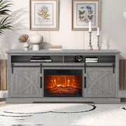 68" Farmhouse TV Stand with 23" Insert Opening Electric Fireplace