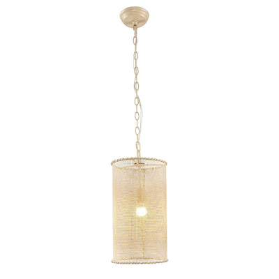 1-Light Wooden Beads Farmhouse Beige Dry Rated Pendant Lighting