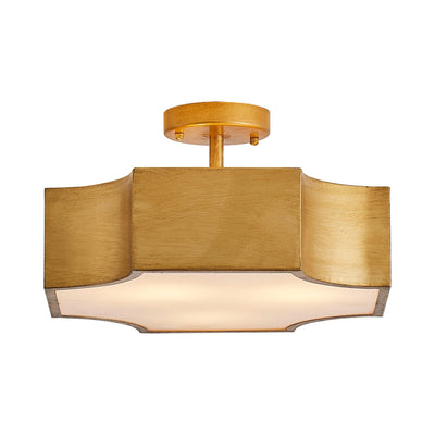 3-Light Vintage Golden LED Semi Flush Mount Light for Entrance, Closet, Kitchen