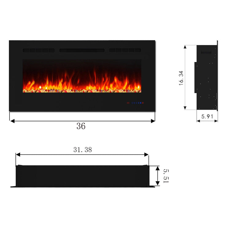 Wall Electric Fireplace with Remote Control and Touch Screen in 13 Flame Colors and Base Lights
