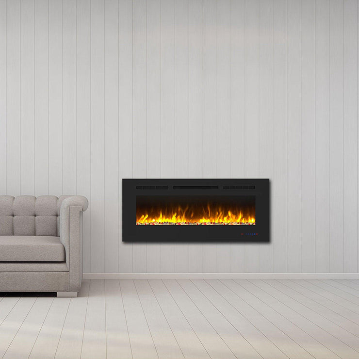 Wall Electric Fireplace with Remote Control and Touch Screen in 13 Flame Colors and Base Lights