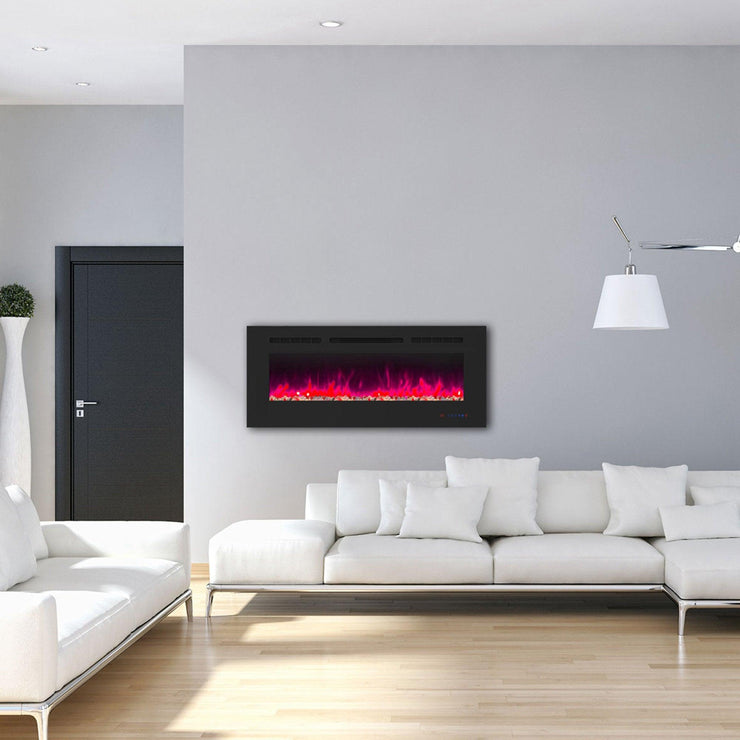Wall Electric Fireplace with Remote Control and Touch Screen in 13 Flame Colors and Base Lights