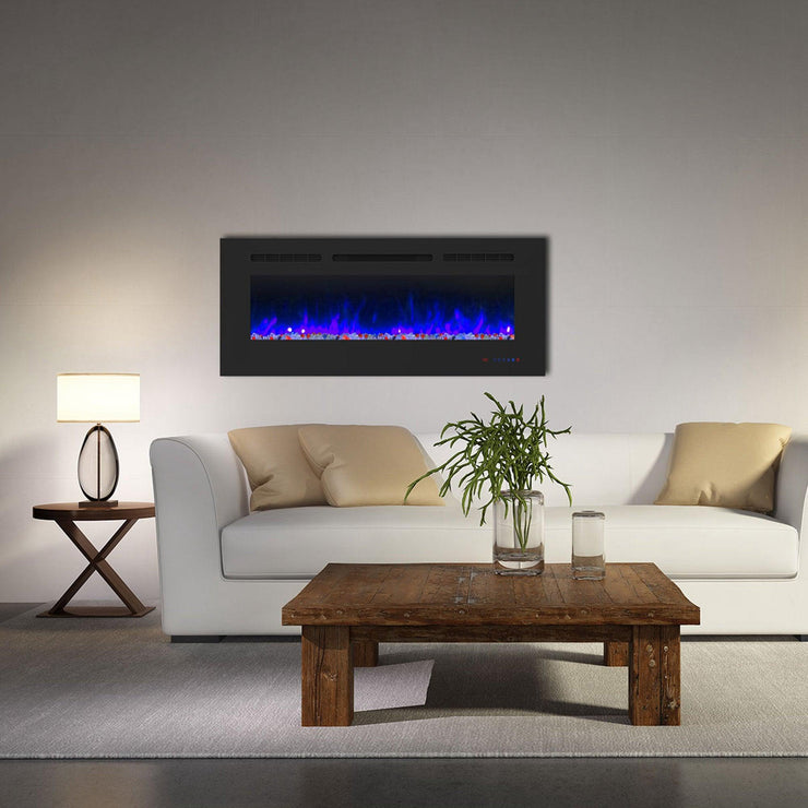 Wall Electric Fireplace with Remote Control and Touch Screen in 13 Flame Colors and Base Lights