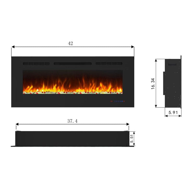 Wall Electric Fireplace with Remote Control and Touch Screen in 13 Flame Colors and Base Lights