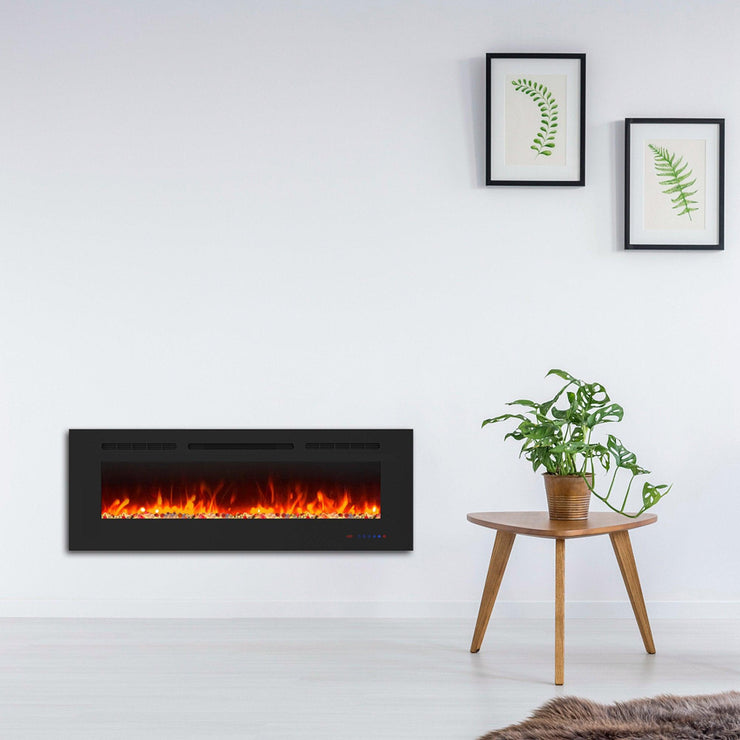 Wall Electric Fireplace with Remote Control and Touch Screen in 13 Flame Colors and Base Lights