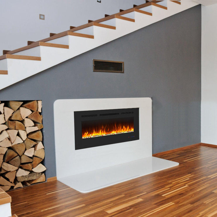 Wall Electric Fireplace with Remote Control and Touch Screen in 13 Flame Colors and Base Lights