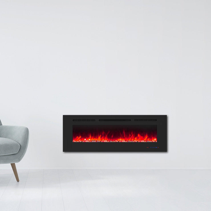 Wall Electric Fireplace with Remote Control and Touch Screen in 13 Flame Colors and Base Lights