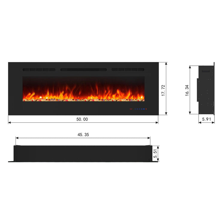 Wall Electric Fireplace with Remote Control and Touch Screen in 13 Flame Colors and Base Lights