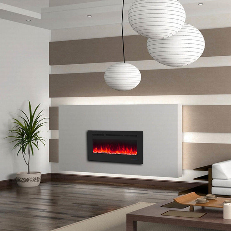 Wall Electric Fireplace with Remote Control and Touch Screen in 13 Flame Colors and Base Lights