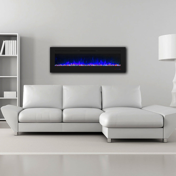 Wall Electric Fireplace with Remote Control and Touch Screen in 13 Flame Colors and Base Lights