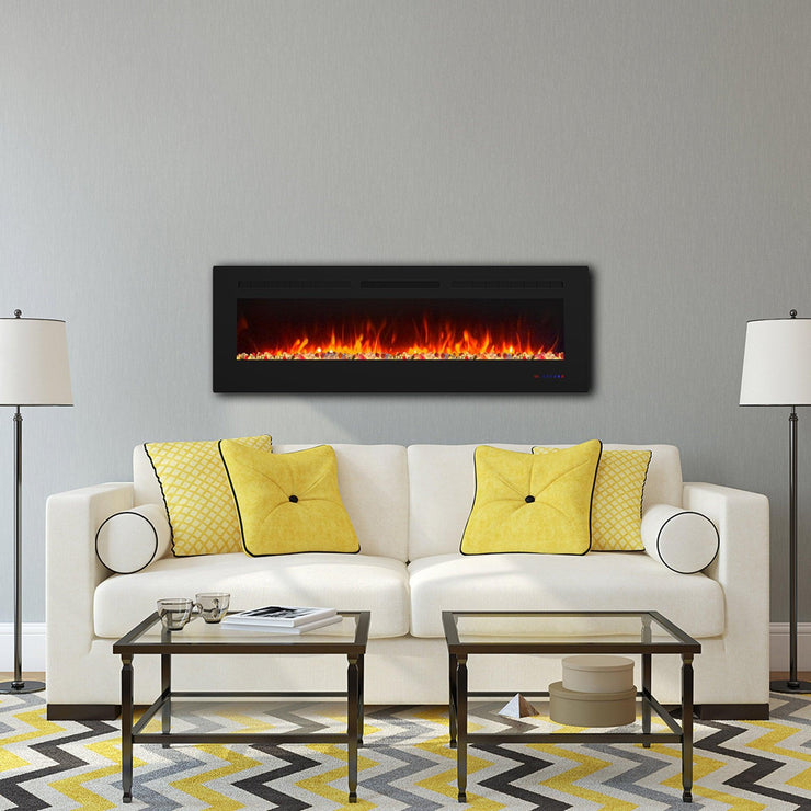 Wall Electric Fireplace with Remote Control and Touch Screen in 13 Flame Colors and Base Lights