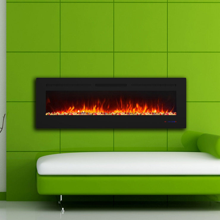 Wall Electric Fireplace with Remote Control and Touch Screen in 13 Flame Colors and Base Lights