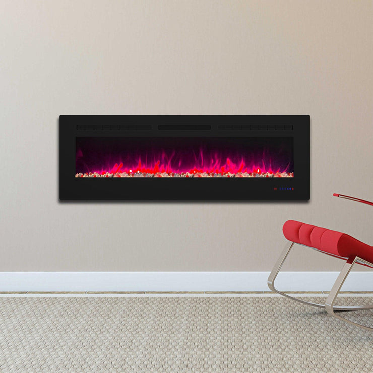 Wall Electric Fireplace with Remote Control and Touch Screen in 13 Flame Colors and Base Lights