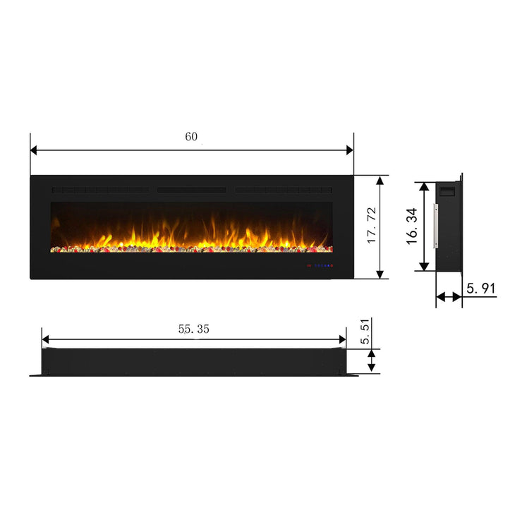 Wall Electric Fireplace with Remote Control and Touch Screen in 13 Flame Colors and Base Lights