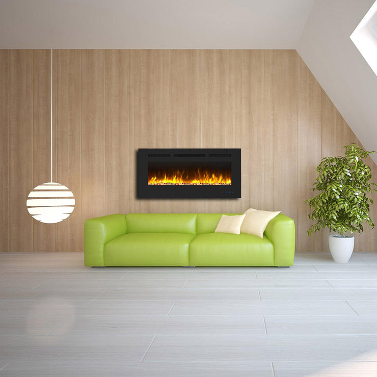 Wall Electric Fireplace with Remote Control and Touch Screen in 13 Flame Colors and Base Lights