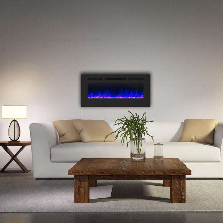 Wall Electric Fireplace with Remote Control and Touch Screen in 13 Flame Colors and Base Lights